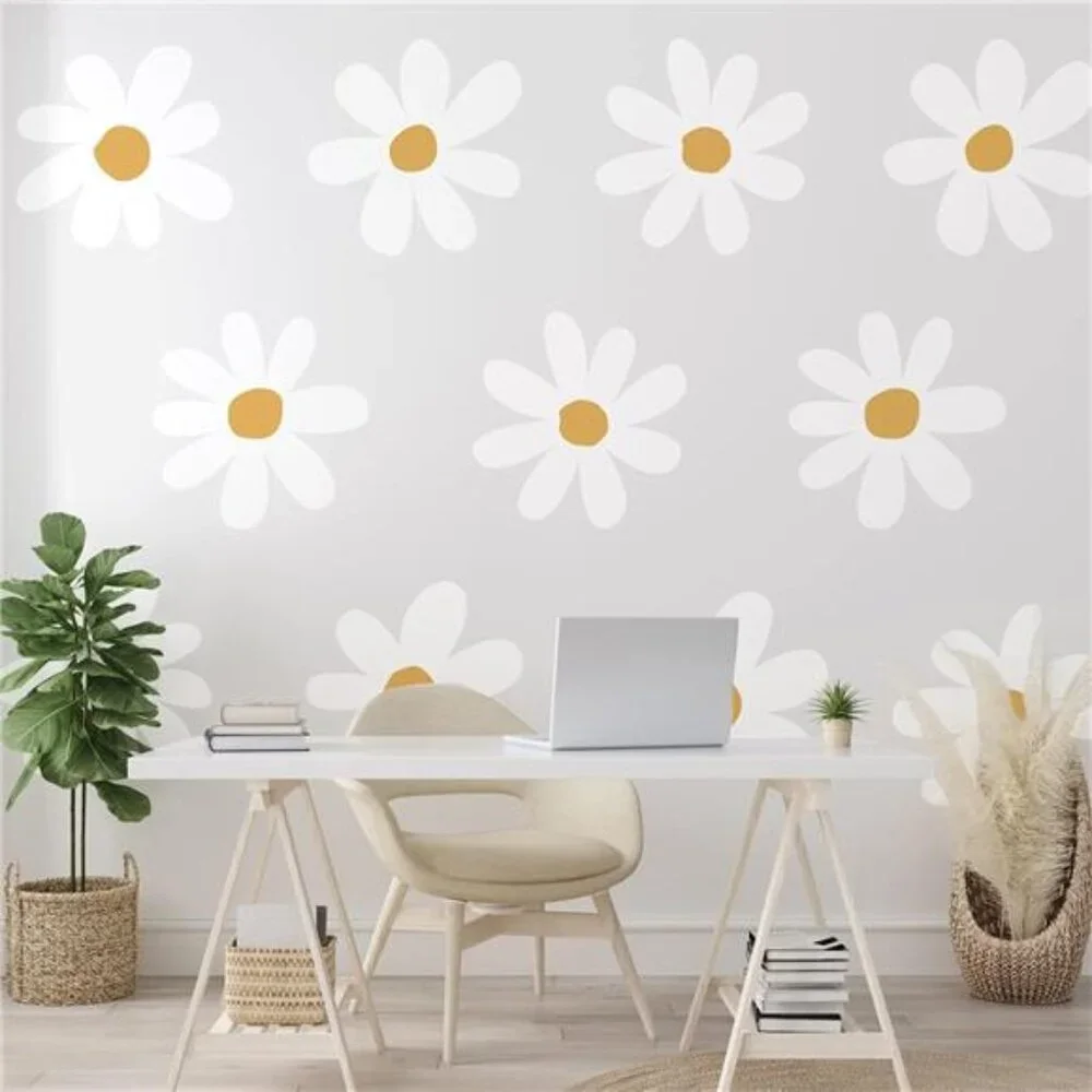 Daisy Wall Decals 12 Sheets Flower Wall Stickers Pink White Floral Nursery Decor